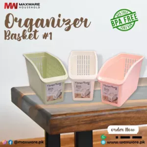 Basket Organizer for kitchen Household items beauty products.
